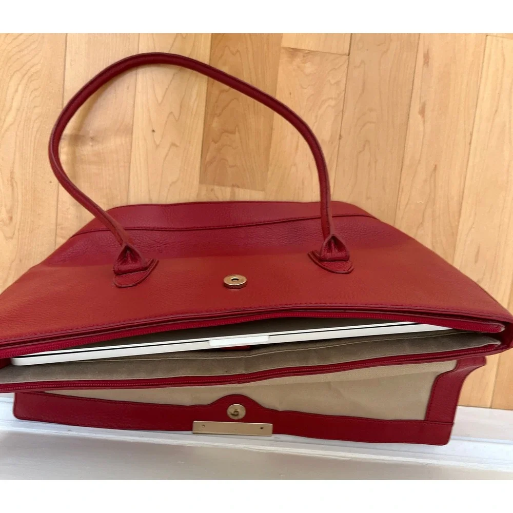 Women's Business Tote Handbag Large Red Pebbled Leather Work Bag Professional